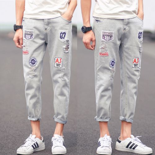Jeans pour adolescent pieds Slim en coton été - Ref 1464159