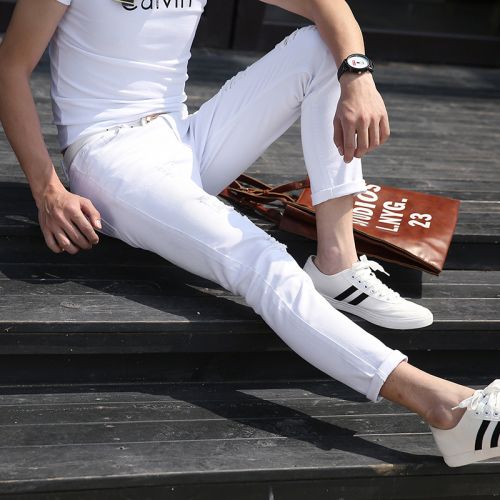 Jeans pour adolescent pieds Slim en coton été - Ref 1464166