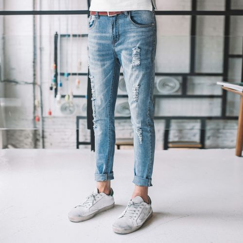 Jeans pour jeunesse pieds Slim en coton été - Ref 1464168