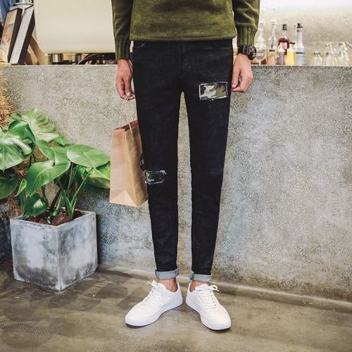 Jeans pour adolescent pieds Slim en coton automne - Ref 1464174