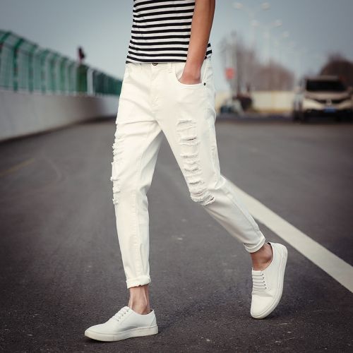 Jeans pour jeunesse pieds Slim en coton été - Ref 1464201