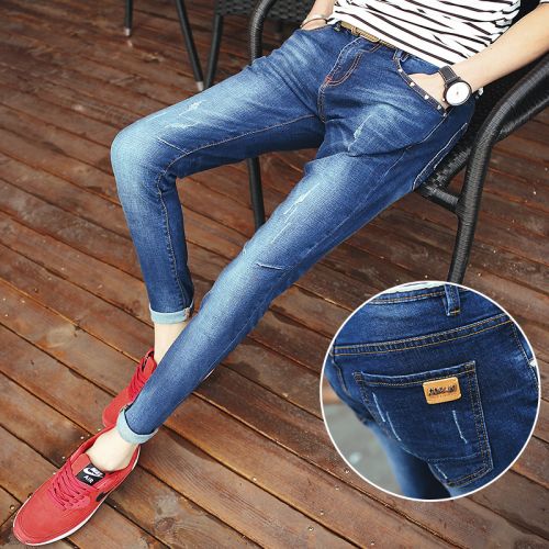 Jeans pour adolescent pieds Slim en coton été - Ref 1464292