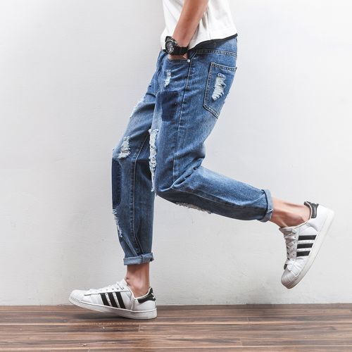 Jeans pour adolescent pieds Slim en coton été - Ref 1464299