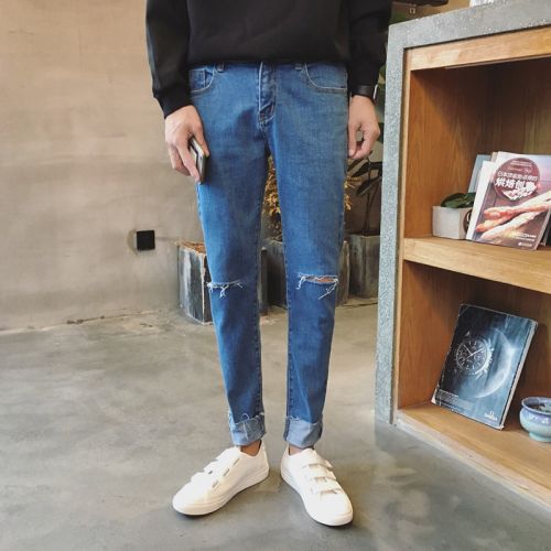 Jeans pour adolescent pieds Slim en coton automne - Ref 1464316