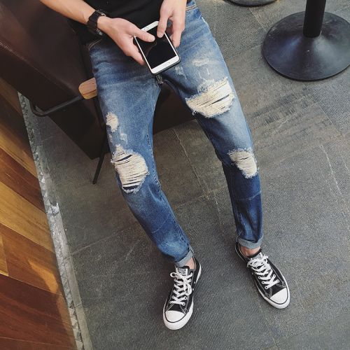 Jeans pour adolescent pieds Slim en coton été - Ref 1464347