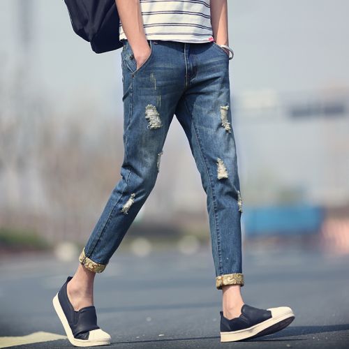 Jeans pour adolescent pieds Slim en coton été - Ref 1464396