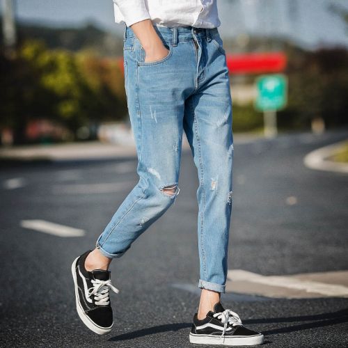 Jeans pour adolescent pieds Slim en coton été - Ref 1464411