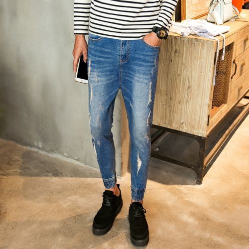 Jeans pour adolescent pieds Slim en coton automne - Ref 1464460