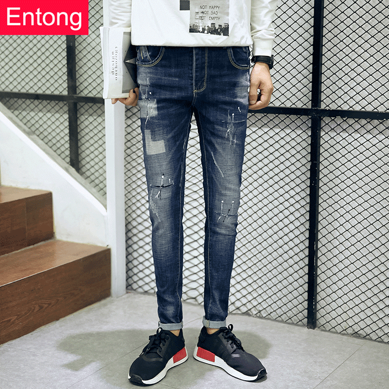 Jeans pour adolescent pieds Slim ENTONG en coton automne - Ref 1464476