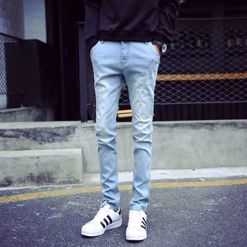 Jeans pour adolescent pieds Slim de coton, polyéthylène téréphtalate PET polyuréthane élastique fibreux spandex été - Ref 1464511