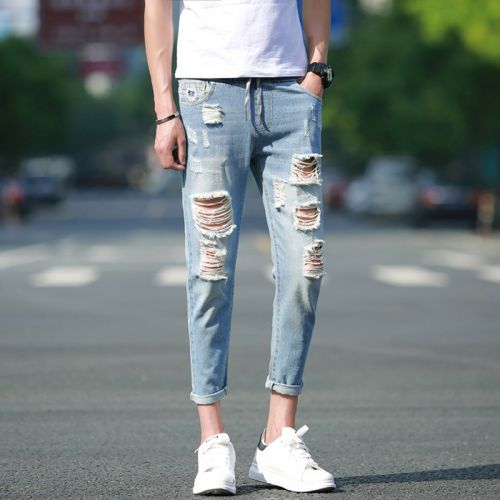 Jeans pour adolescent pieds Slim en coton été - Ref 1464566