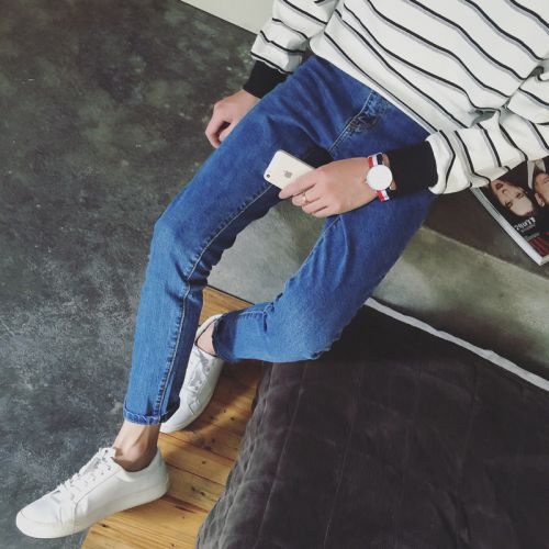 Jeans pour adolescent pieds Slim en coton Quatre saisons - Ref 1464602