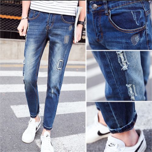 Jeans pour adolescent pieds Slim en coton été - Ref 1464631