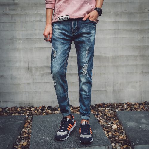 Jeans pour adolescent pieds Slim en coton printemps - Ref 1464646