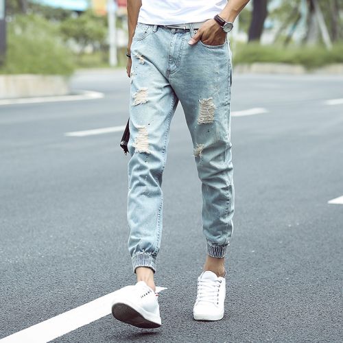 Jeans pour adolescent pieds Slim FANZHUANG en coton été - Ref 1464656