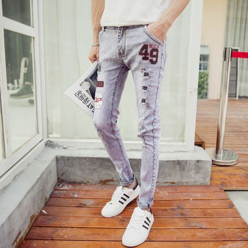 Jeans pour adolescent pieds Slim en coton été - Ref 1464753