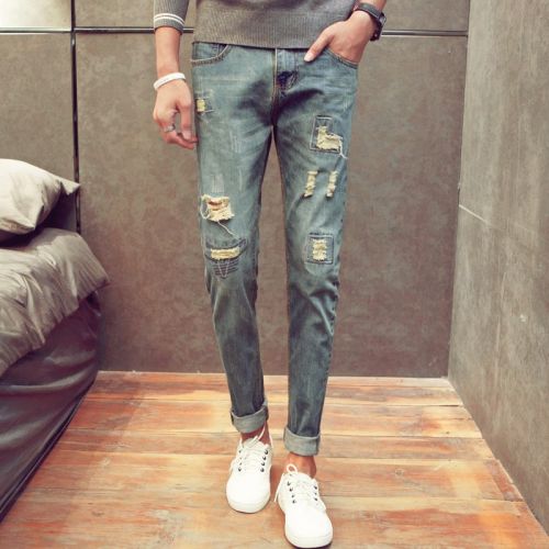 Jeans pour adolescent pieds Slim en coton été - Ref 1464762