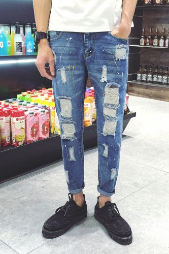 Jeans pour adolescent pieds Slim en coton été - Ref 1464772