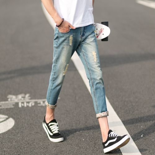 Jeans pour adolescent pieds Slim en coton été - Ref 1464804