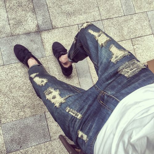 Jeans pour adolescent pieds Slim en coton été - Ref 1464853