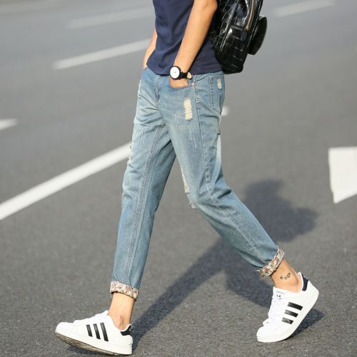 Jeans pour jeunesse pieds Slim en coton été - Ref 1464855