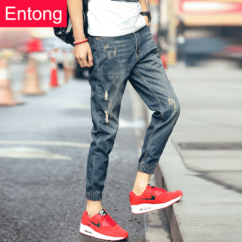 Jeans pour jeunesse pieds Slim ENTONG en coton printemps - Ref 1464870