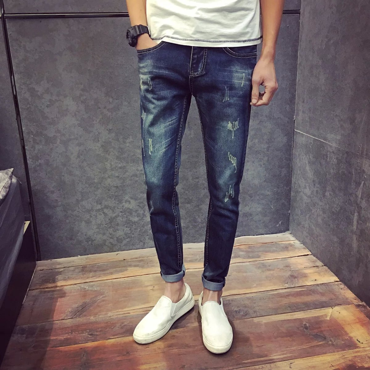 Jeans pour jeunesse pieds Slim en coton printemps - Ref 1464890