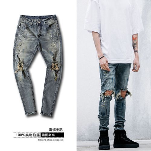 Jeans pour adolescent pieds Slim en coton été - Ref 1464978