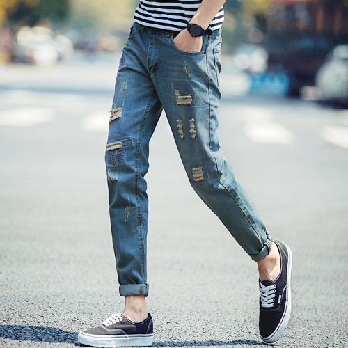 Jeans pour adolescent pieds Slim en coton Quatre saisons - Ref 1464988