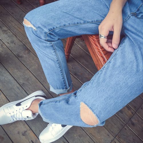 Jeans pour adolescent pieds Slim en coton printemps - Ref 1465015