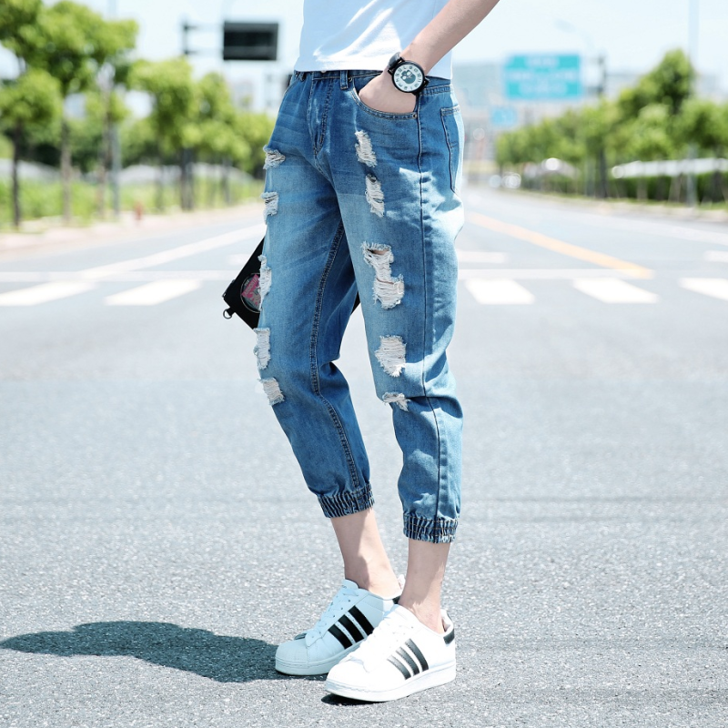 Jeans pour adolescent pieds Slim en coton été - Ref 1465099