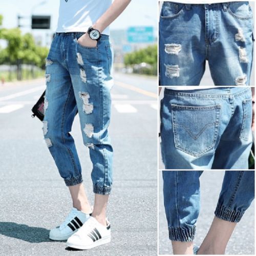 Jeans pour adolescent pieds Slim en coton été - Ref 1465112