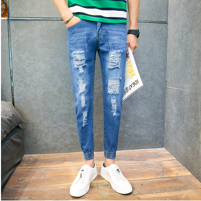 Jeans pour adolescent pieds Slim en coton été - Ref 1465113