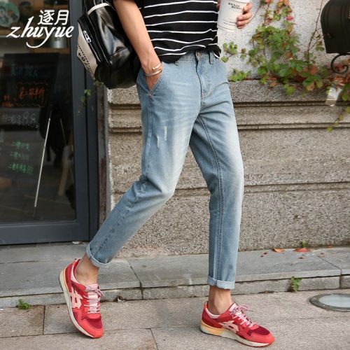 Jeans pour adolescent pieds Slim en coton été - Ref 1465172