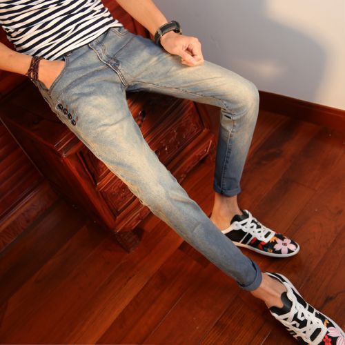 Jeans pour adolescent pieds Slim en coton été - Ref 1465244