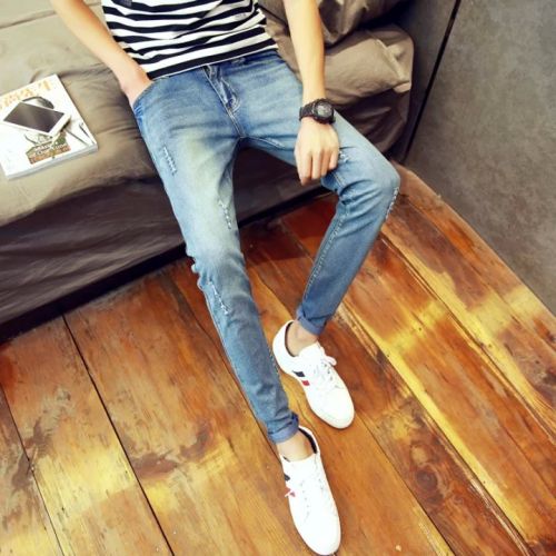 Jeans pour adolescent pieds Slim en coton été - Ref 1465479