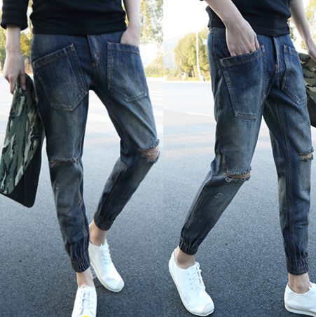 Jeans pour adolescent pieds Slim en coton été - Ref 1465492