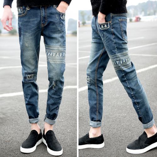 Jeans pour adolescent pieds Slim en coton printemps - Ref 1466275