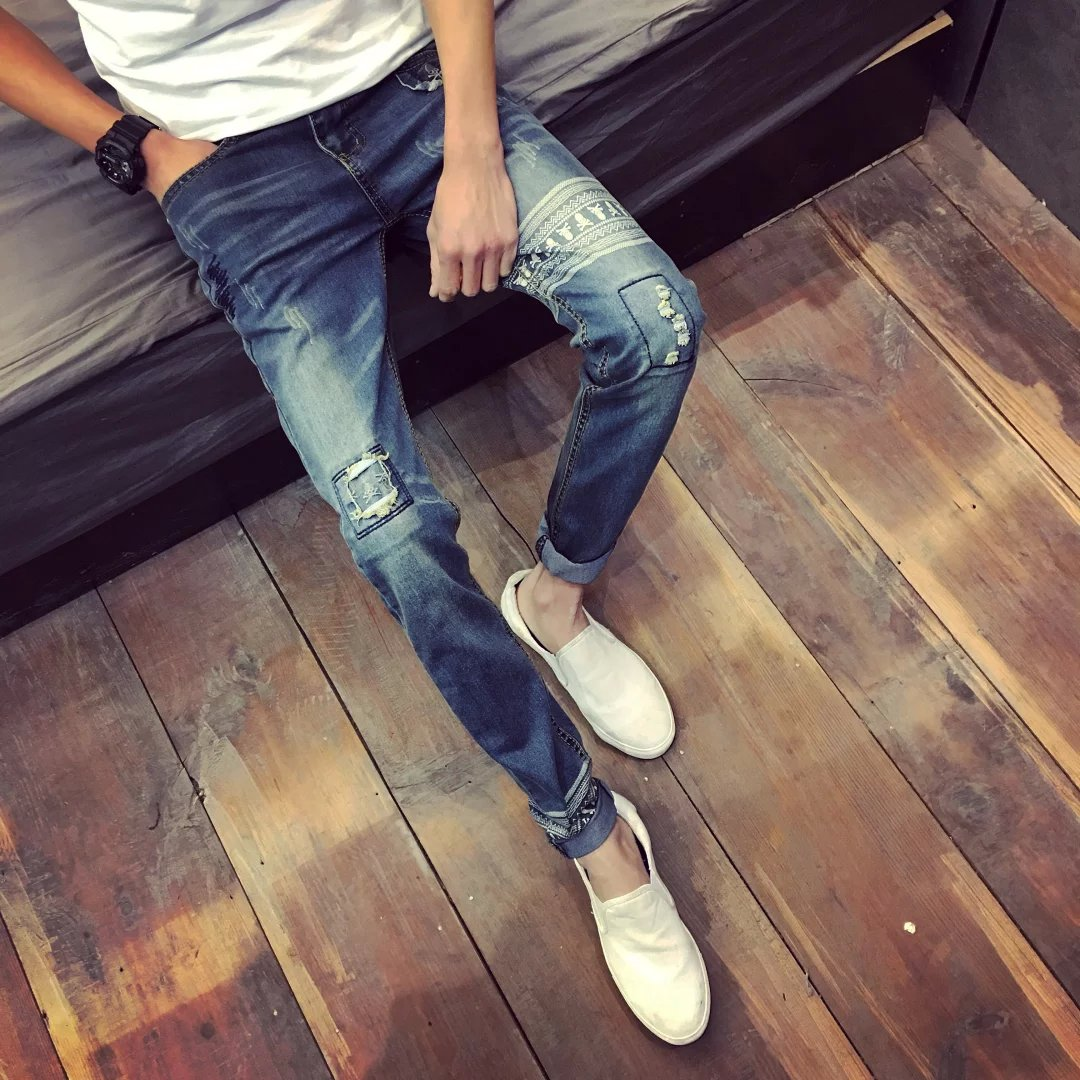 Jeans pour adolescent pieds Slim en coton été - Ref 1466308