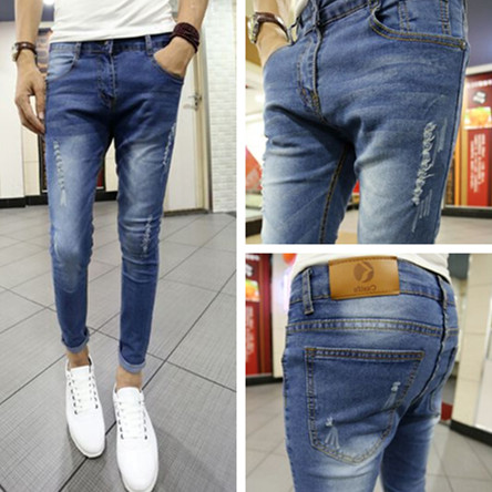 Jeans pour adolescent pieds Slim en coton été - Ref 1466354