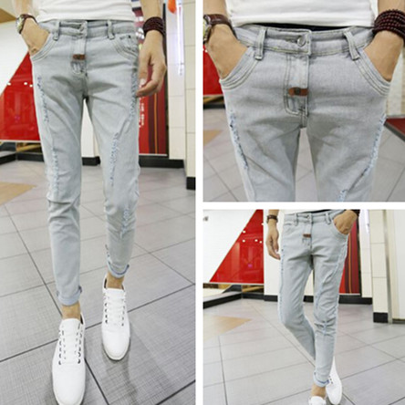 Jeans pour adolescent pieds Slim en coton été - Ref 1466376