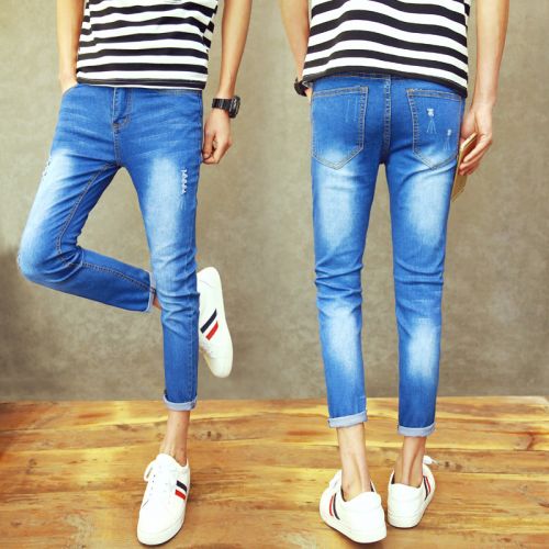 Jeans pour adolescent pieds Slim en coton été - Ref 1466551