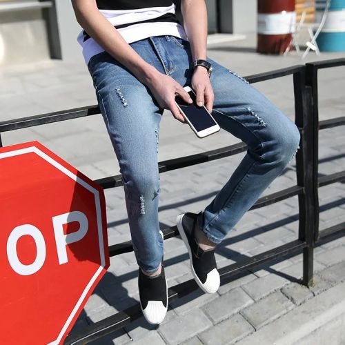 Jeans pour adolescent pieds Slim en coton automne - Ref 1466670