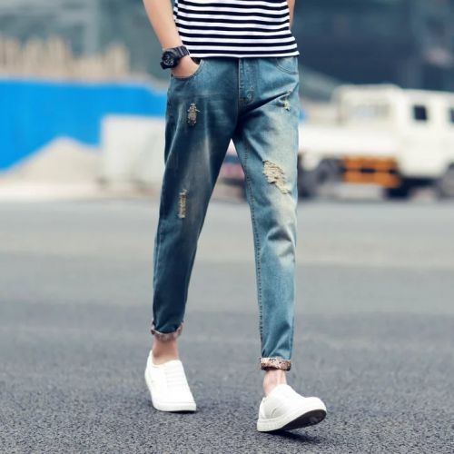 Jeans pour adolescent pieds Slim en coton été - Ref 1466713