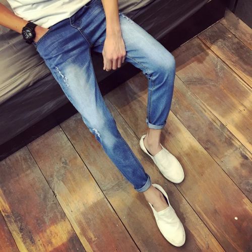 Jeans pour adolescent pieds Slim en coton printemps - Ref 1466791