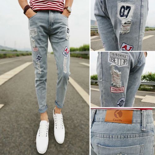 Jeans pour adolescent pieds Slim en polyester été - Ref 1467095