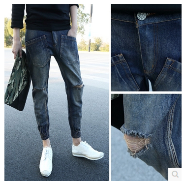 Jeans pour adolescent pieds Slim en coton été - Ref 1467166