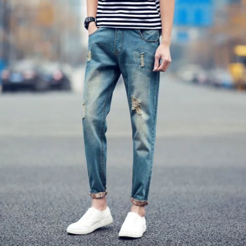 Jeans pour adolescent pieds Slim en coton été - Ref 1467180