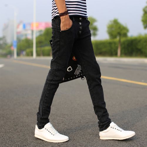 Jeans pour adolescent pieds Slim en coton Quatre saisons - Ref 1467215