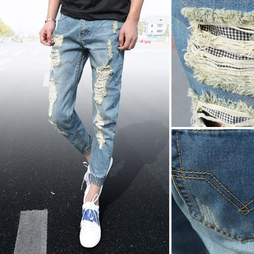 Jeans pour adolescent pieds Slim en coton été - Ref 1467225